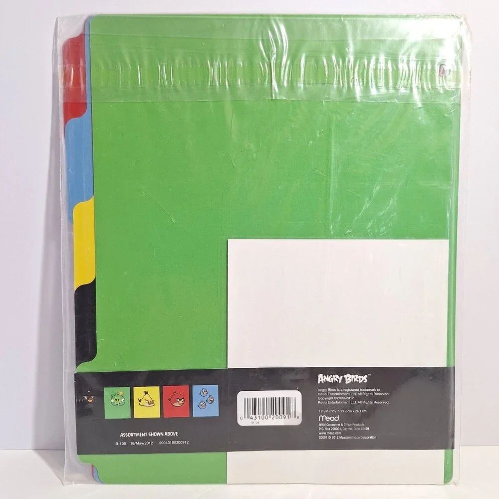 Angry Birds 5-Tab Binder Dividers Mead 11.5x9.5 2012 Red Green Yellow Blue Black